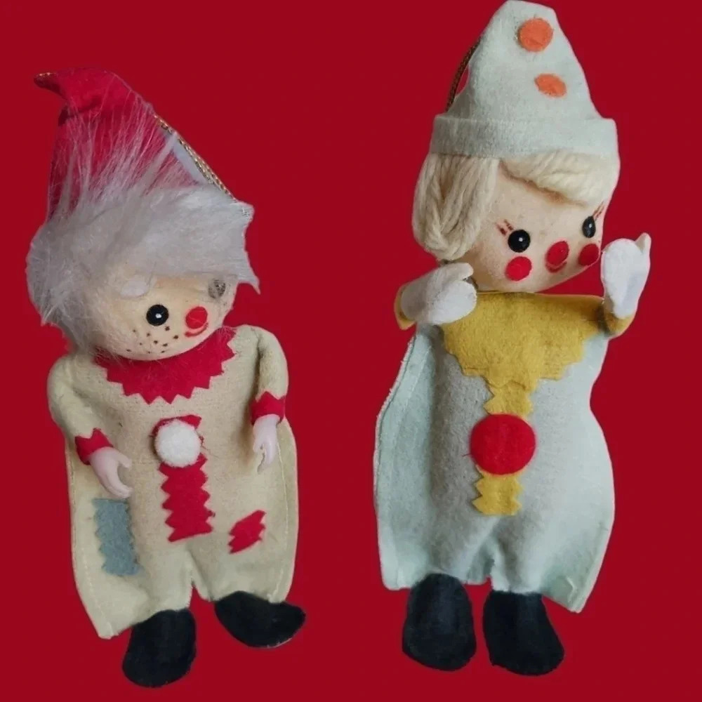 Vtg clowns felt christmas ornaments lot of 2